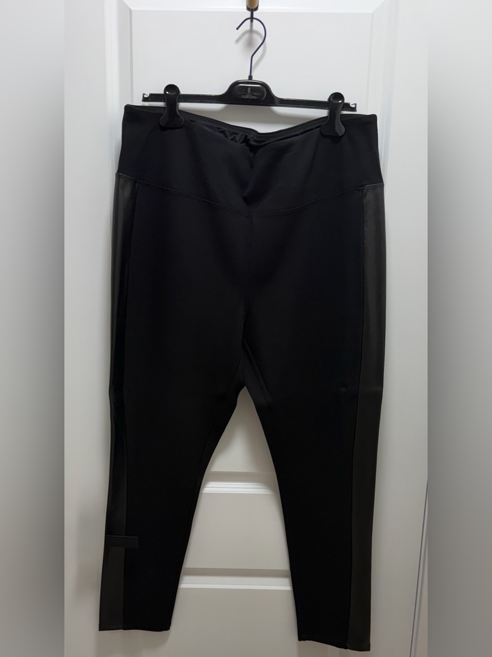 Women’s Black Leggings with Faux-Leather Side Panels